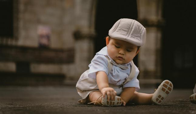 Baby crawling and exploring