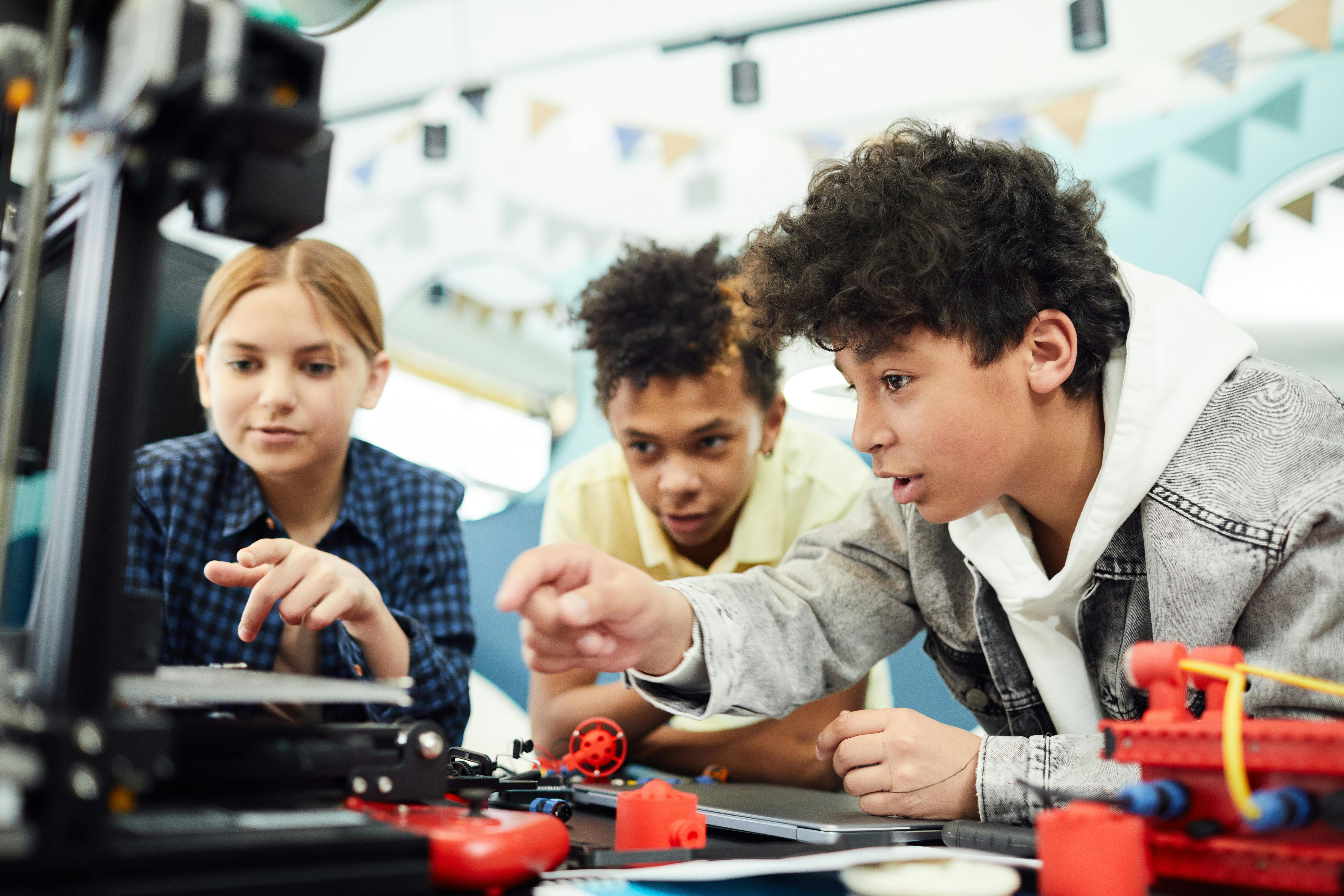 Teenagers collaborating on a school project